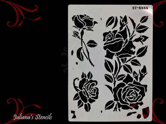 3 Types of Roses Vintage furniture paint stencil (A4 Size)-Vintique Concepts