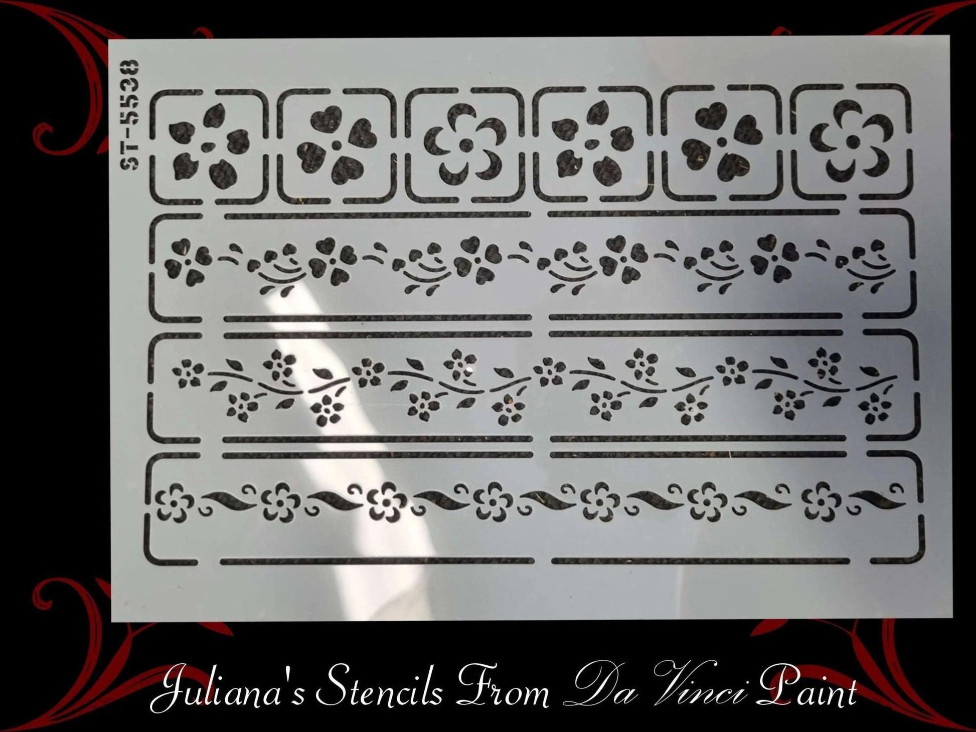4 Floral border furniture French painting stencil (A4 Size)-Vintique Concepts