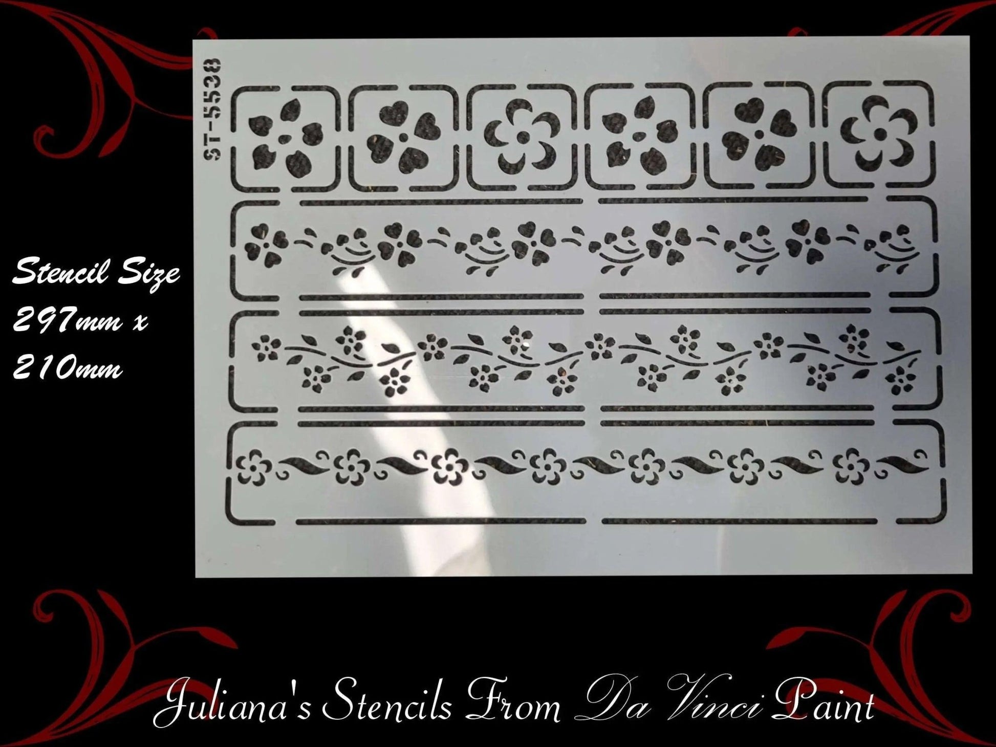 4 Floral border furniture French painting stencil (A4 Size)-Vintique Concepts