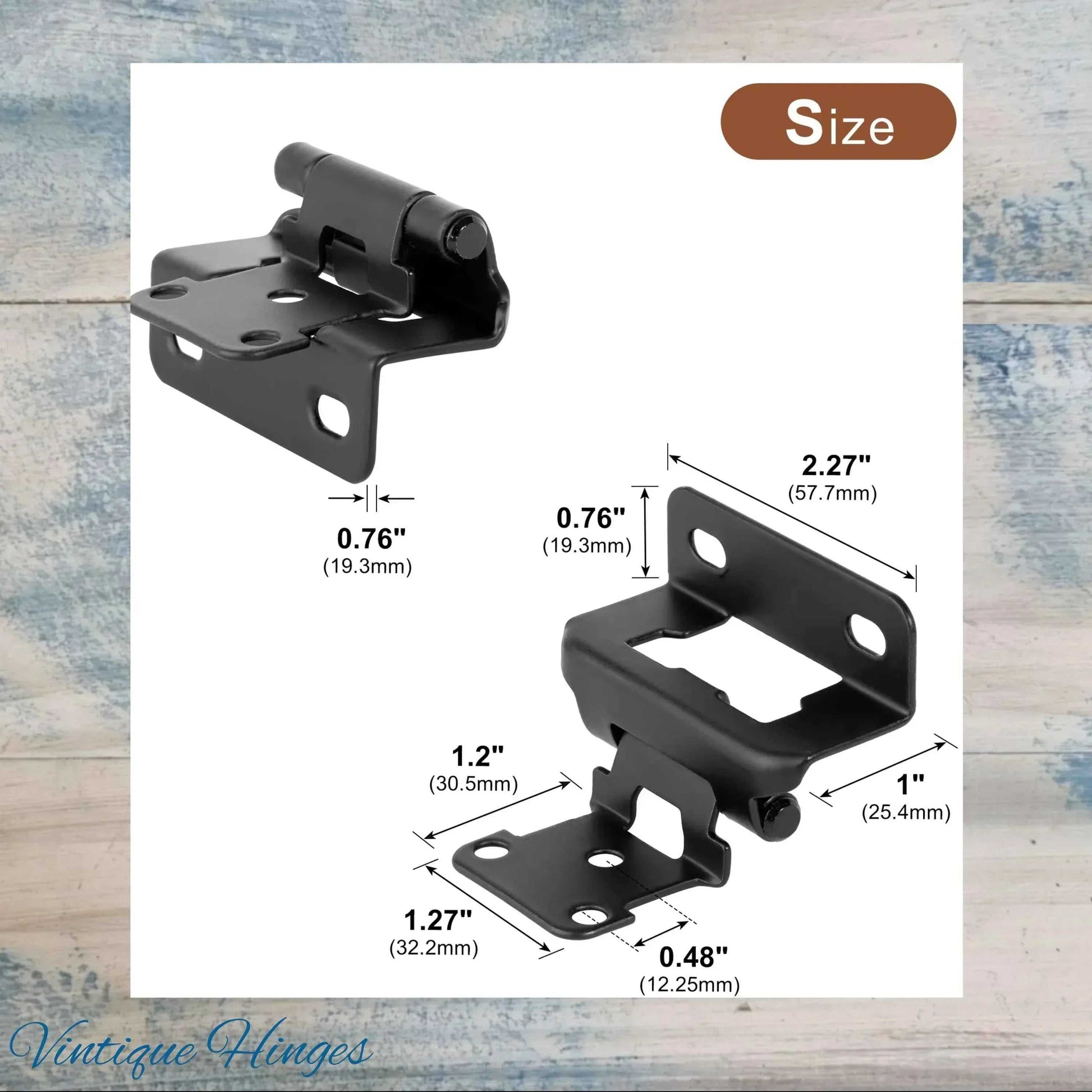 Self-Closing Overlay Hinges -Concealed Black 57mm x28mm for cabinets-NEW - Vintique Concepts