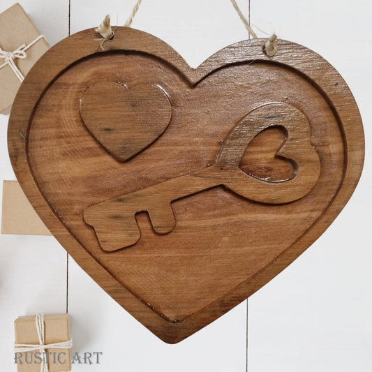 Carved Recycled Rimu "KEY TO MY HEART" Heart - Vintique Concepts