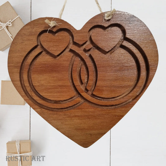 Carved Recycled Rimu "WEDDING RINGS" Heart - Vintique Concepts