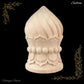 An off-white carved wooden Sultan cap (the top dome and neck of a traditional Indian turban) with detailed floral engravings, 