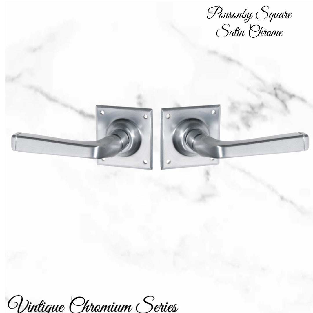Ponsonby Square Satin Chrome lever door handle 60x60mm-Vintique Concepts