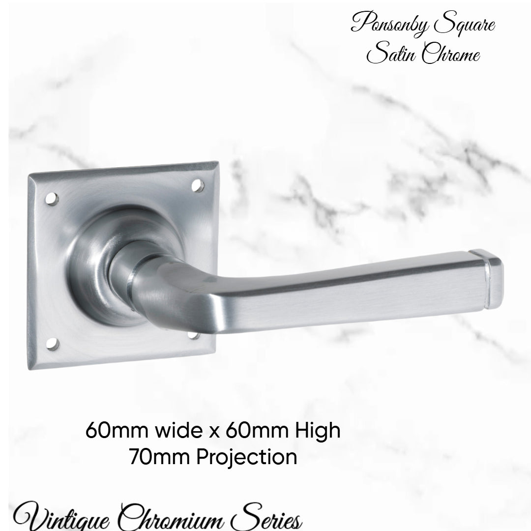 Ponsonby Square Satin Chrome lever door handle 60x60mm-Vintique Concepts