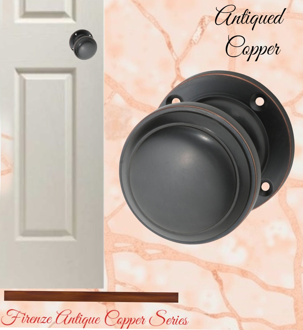 Antiqued Copper Round Rimmed Rose Door Knob 54mm dia-Vintique Concepts