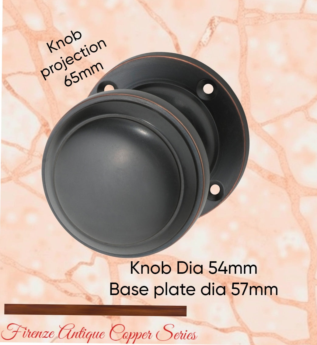 Antiqued Copper Round Rimmed Rose Door Knob 54mm dia-Vintique Concepts