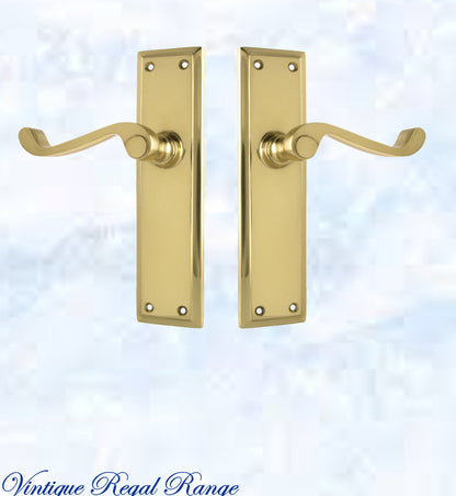 Polished Brass Rect plate/ Wave lever door handle 200x50mm-Vintique Concepts