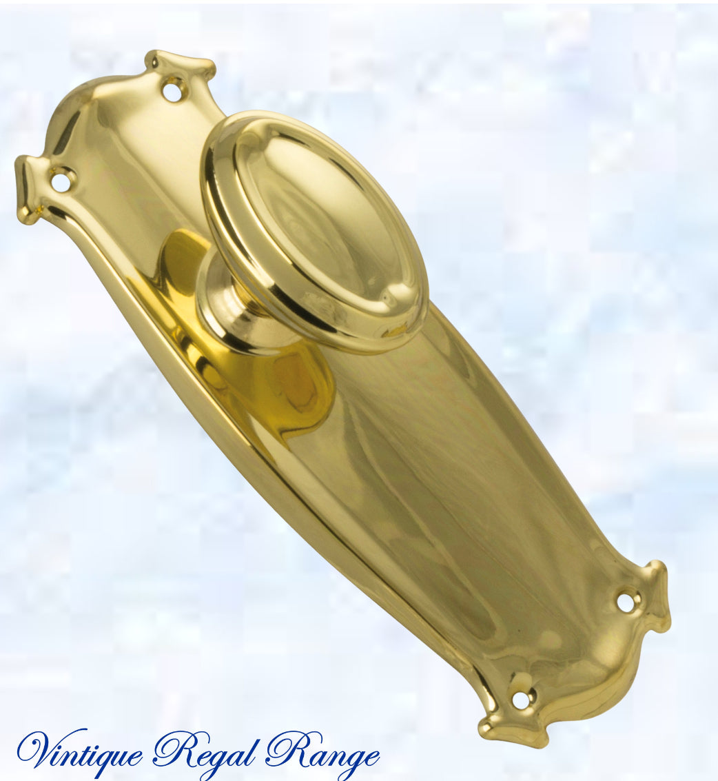 Polished Brass Chateau Door knob W/backplate 197 x 68mm-Vintique Concepts