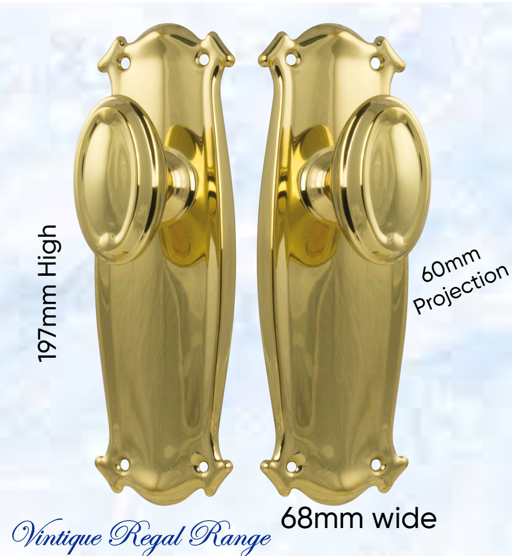Polished Brass Chateau Door knob W/backplate 197 x 68mm-Vintique Concepts