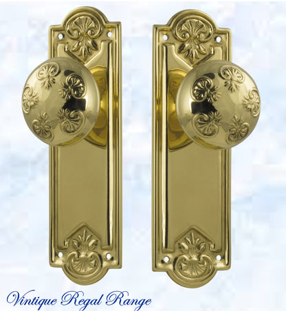 Polished Brass Francais Door knob W/backplate 188mmx58mm-Vintique Concepts