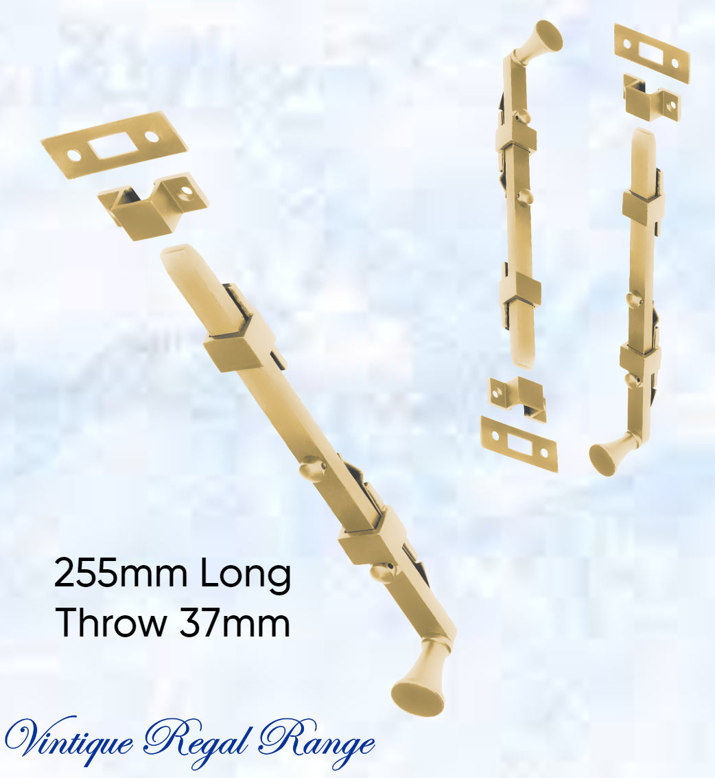 Panic Standard Barrel Bolt -Polished Brass 255mm Long-Vintique Concepts