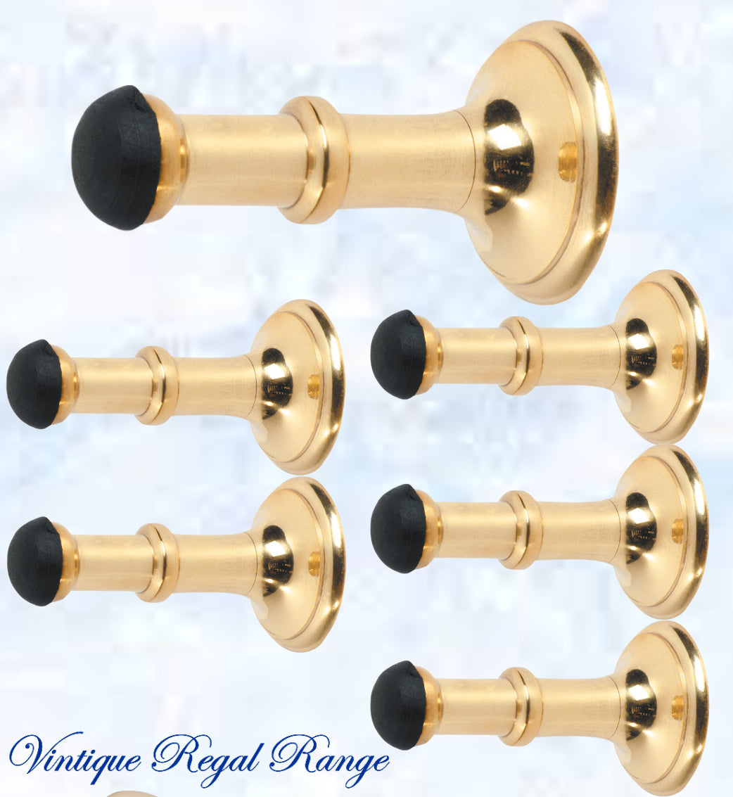 Polished Brass Classic rubber door stop 80mm Long-Vintique Concepts