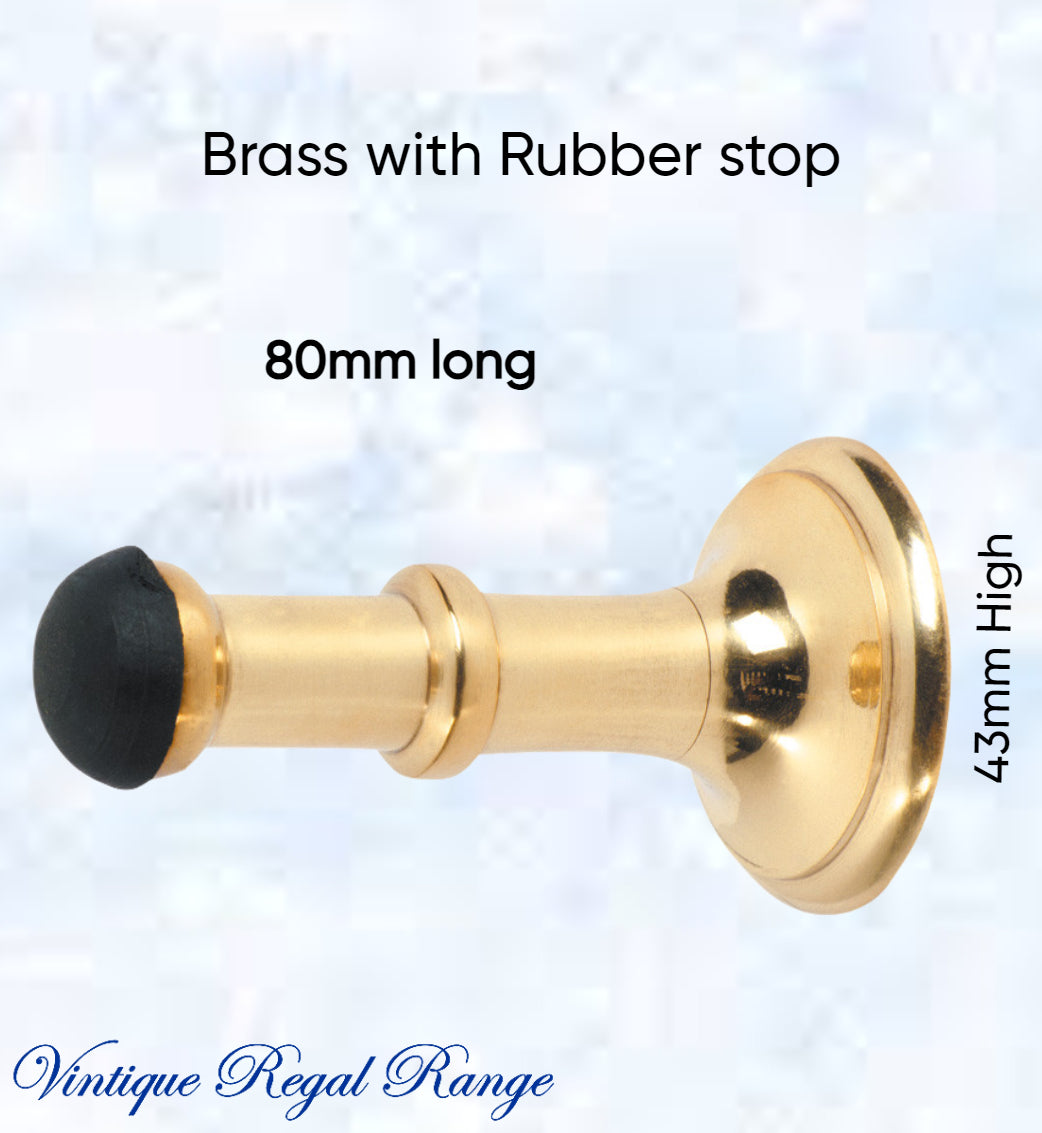 Polished Brass Classic rubber door stop 80mm Long-Vintique Concepts