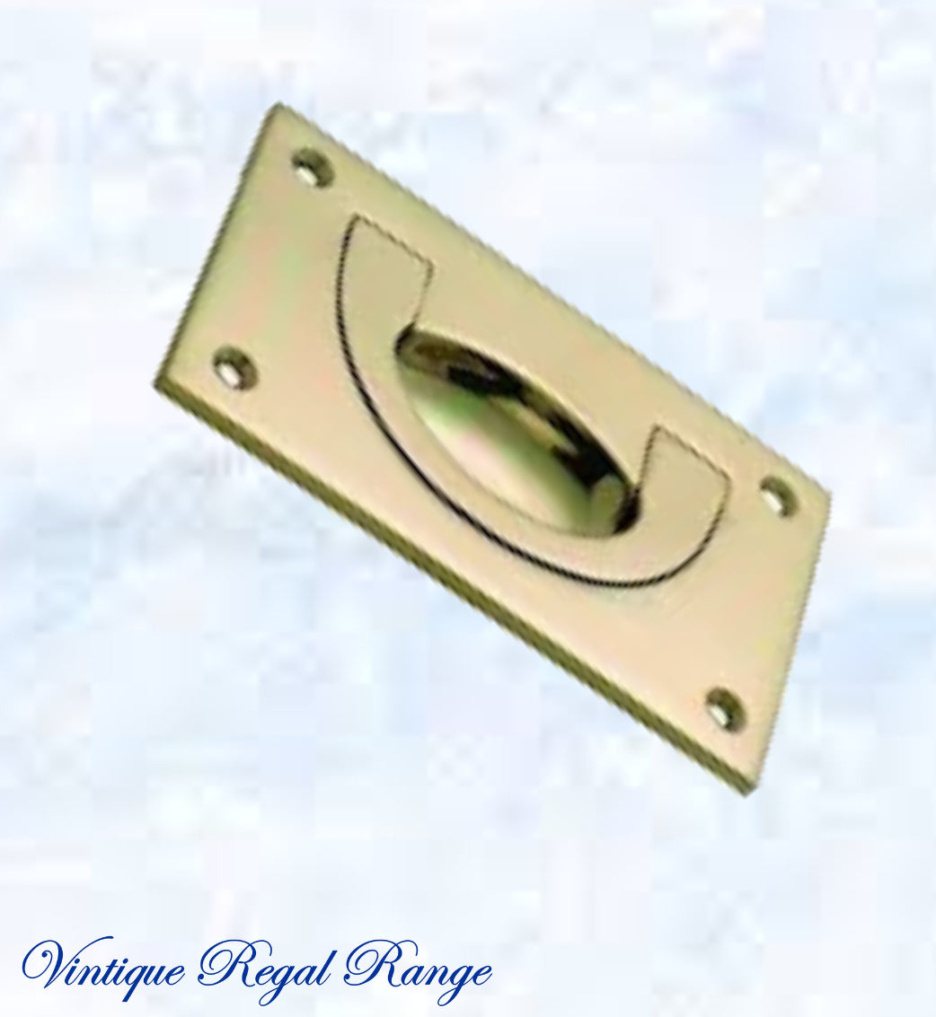 Mariner Polished Brass Ring Flush Pull rect door handle 90x88mm-Vintique Concepts