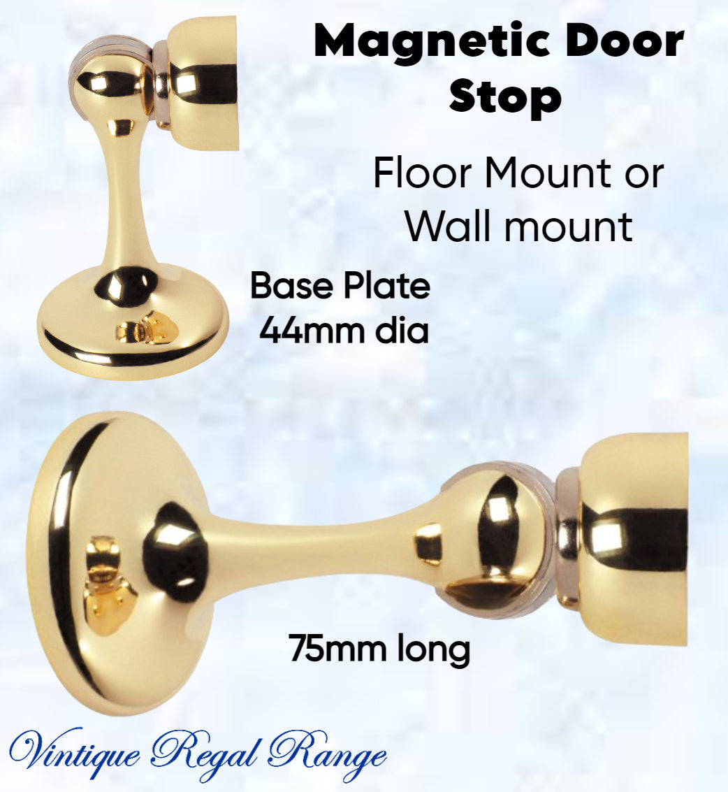 Polished Brass Magnetic door stop 75mm L x 44mm baseplate-Vintique Concepts