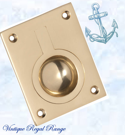 Marine Polished Brass Ring Flush Pull door handle 50mm x63mm-Vintique Concepts
