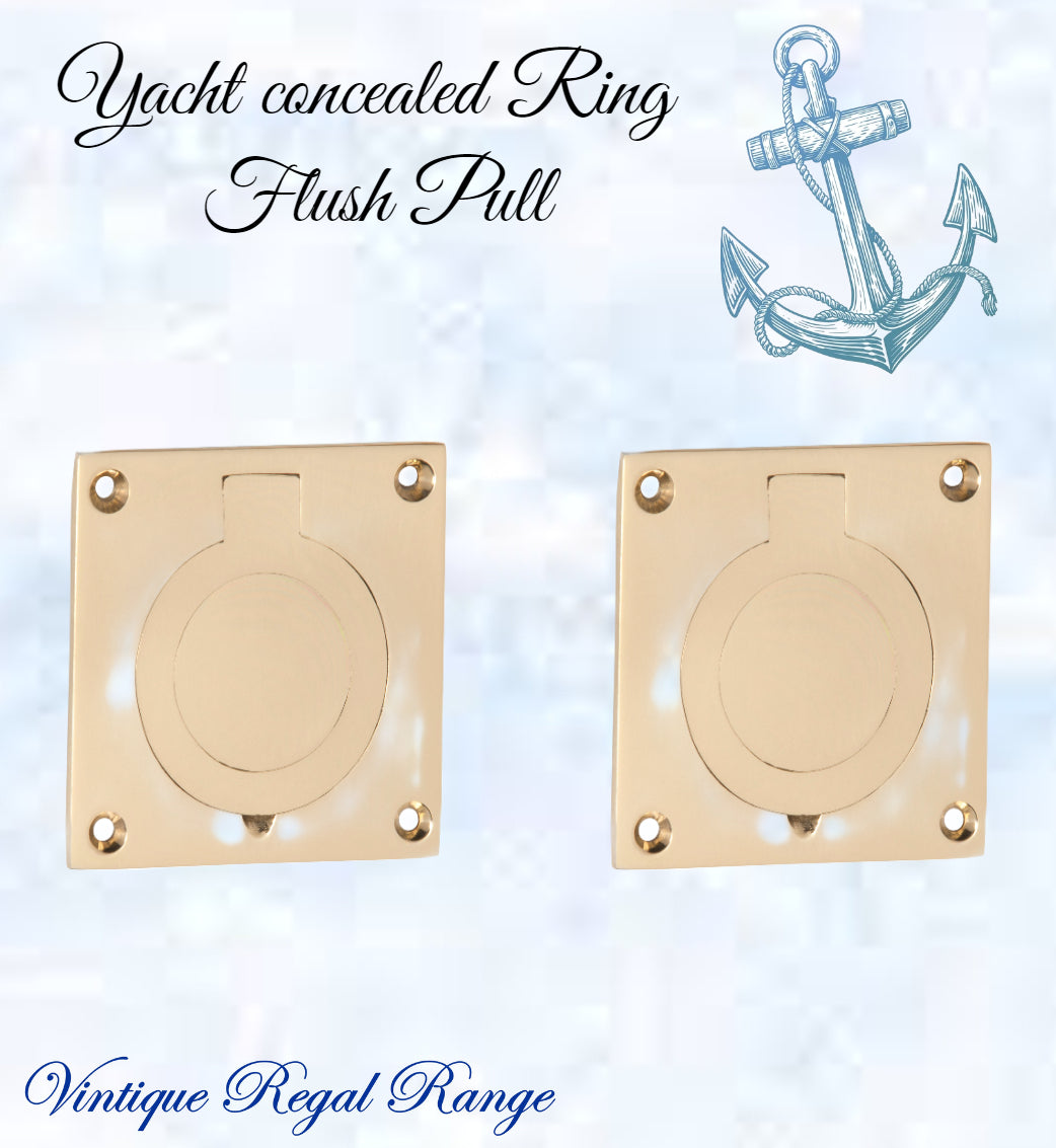 Yacht Polished Brass Ring Flush Pull door handle 63mm x 63mm-Vintique Concepts