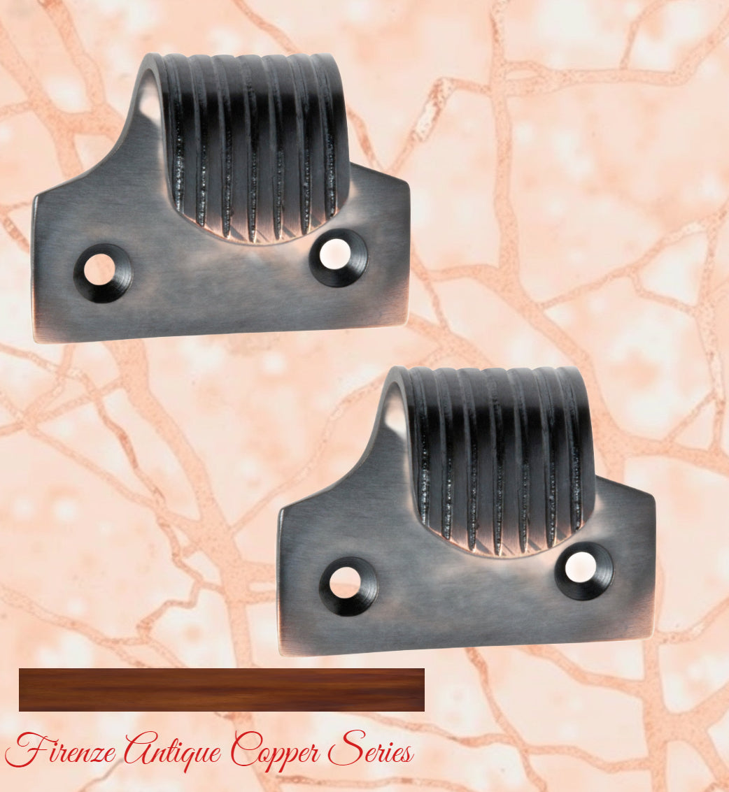 Firenze Antiqued Copper Fluted sash window lift 44mm x 40mm-Vintique Concepts