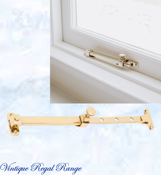 Polished Brass Telescopic window stay 200mm - 295mm Pin Type-Vintique Concepts