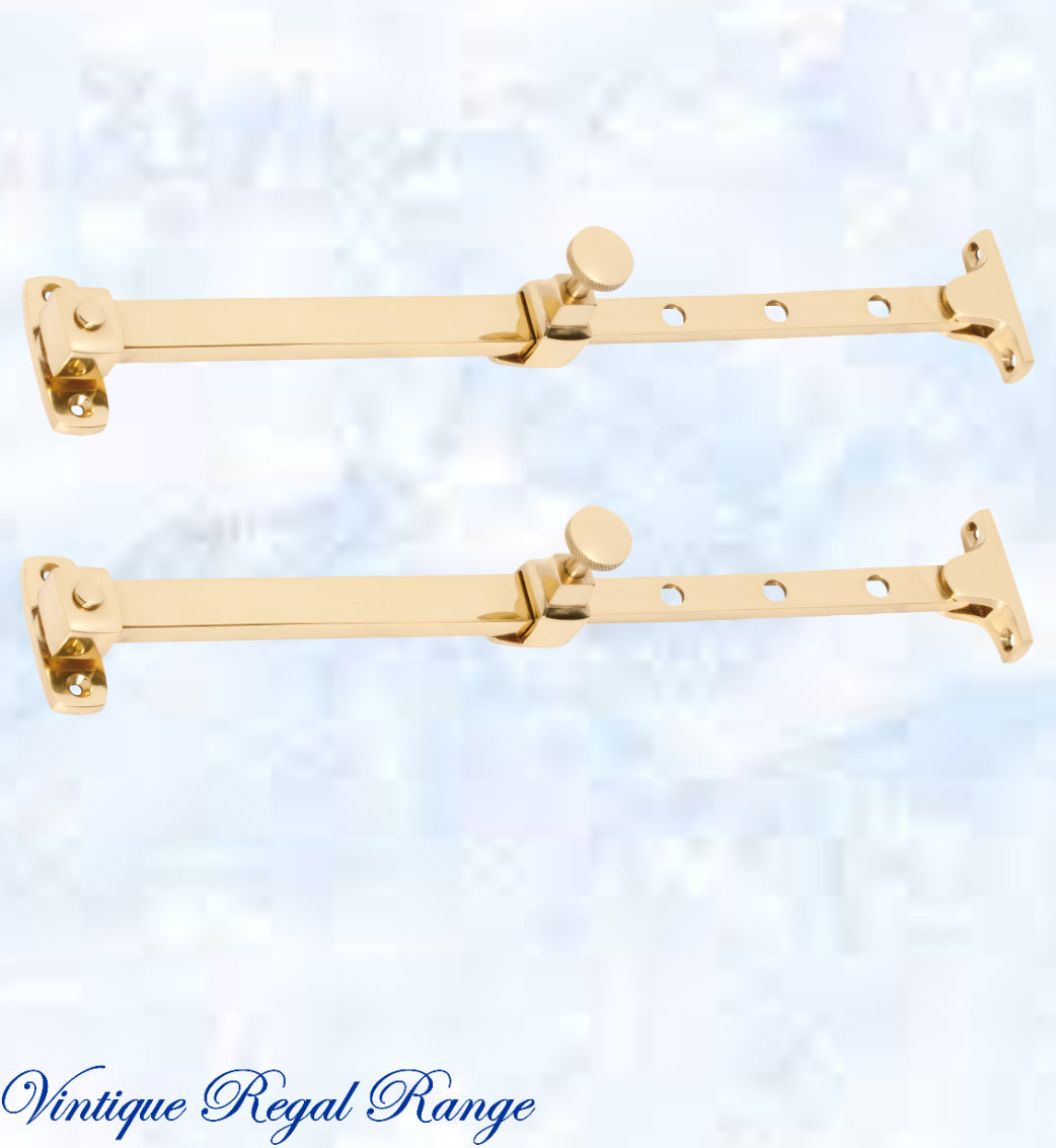 Polished Brass Telescopic window stay 200mm - 295mm Pin Type-Vintique Concepts