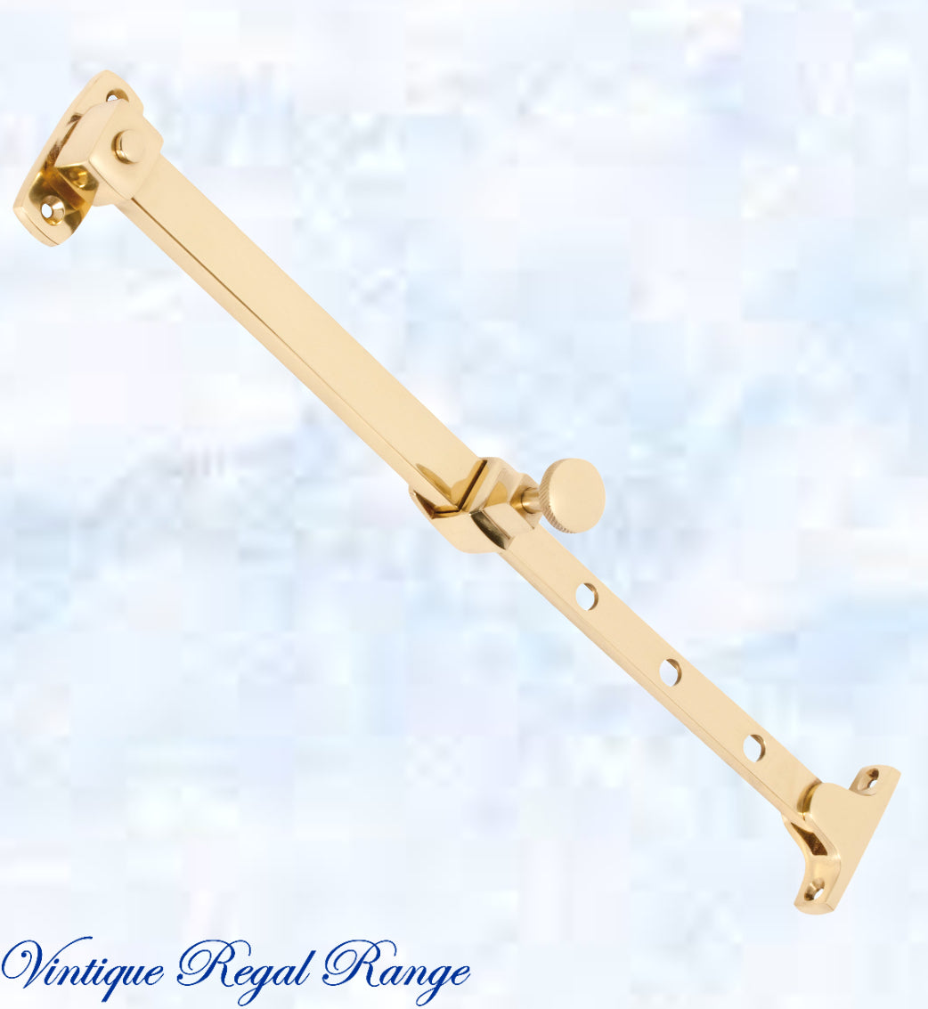 Polished Brass Telescopic window stay 200mm - 295mm Pin Type-Vintique Concepts