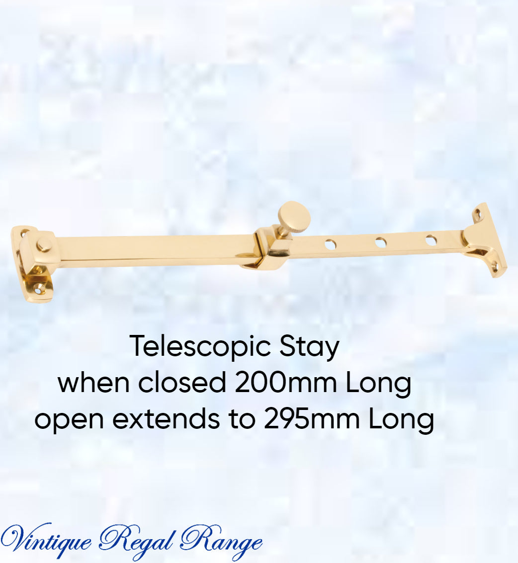 Polished Brass Telescopic window stay 200mm - 295mm Pin Type-Vintique Concepts
