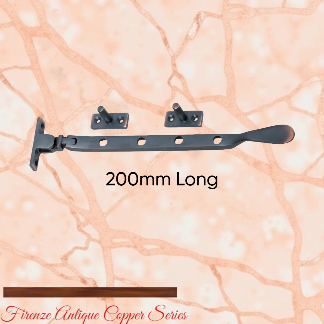 Antiqued Copper window stay 200mm with 4 holes-Base Fixed-Vintique Concepts
