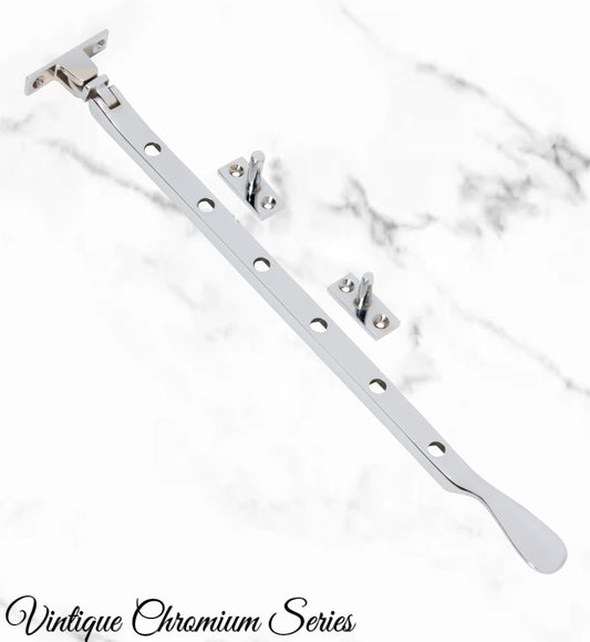Chrome plated Brass window stay 300mm with 5 holes-Base Fixed-Vintique Concepts
