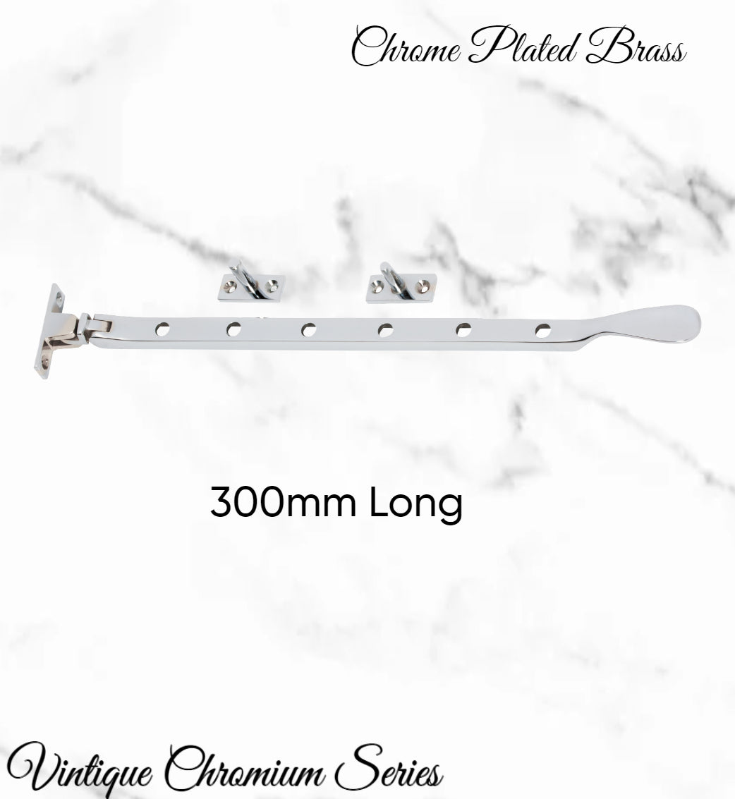 Chrome plated Brass window stay 300mm with 5 holes-Base Fixed-Vintique Concepts