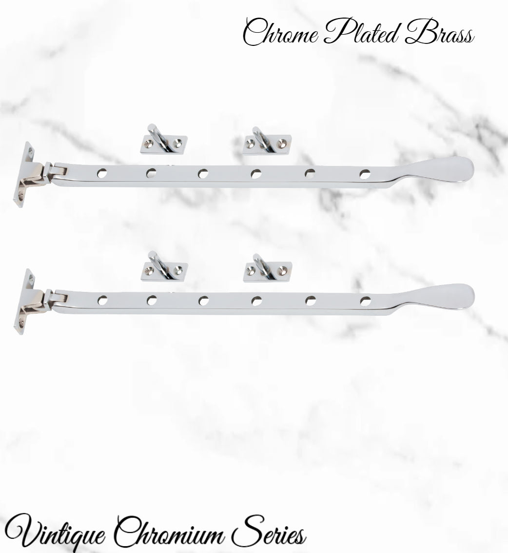 Chrome plated Brass window stay 300mm with 5 holes-Base Fixed-Vintique Concepts