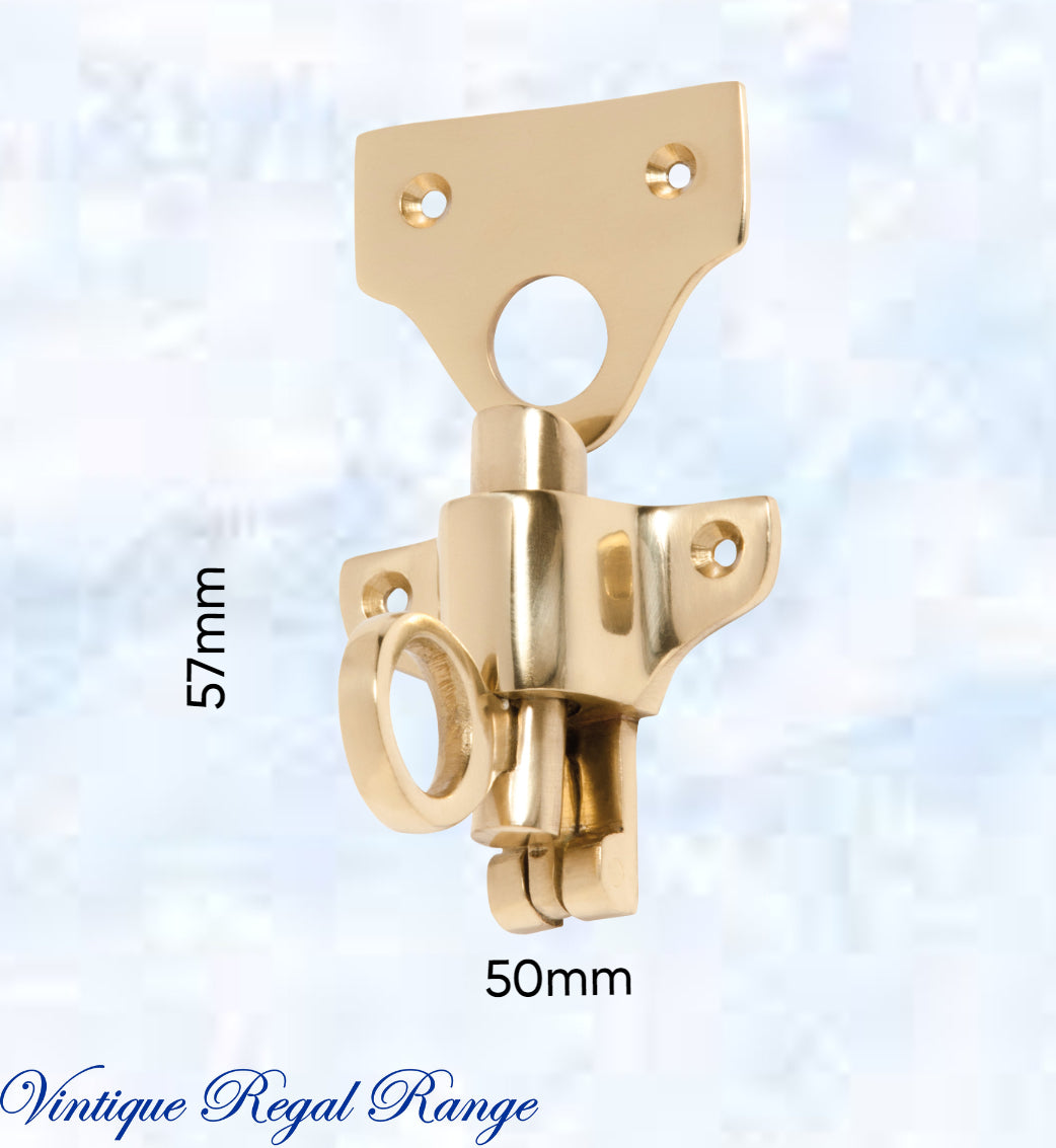 Regal Polished Brass Fanlight Catch 57mm x 50mm-Vintique Concepts