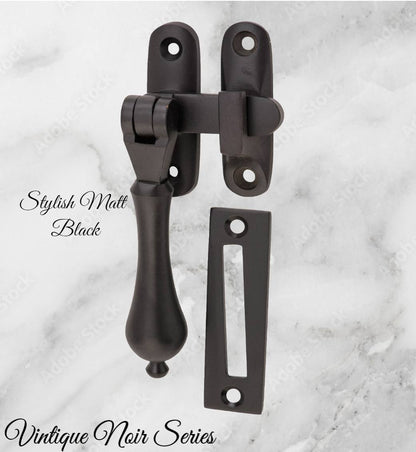 Noir series matt Black brass teardrop window fastener 50 x 95mm Long reach-Vintique Concepts