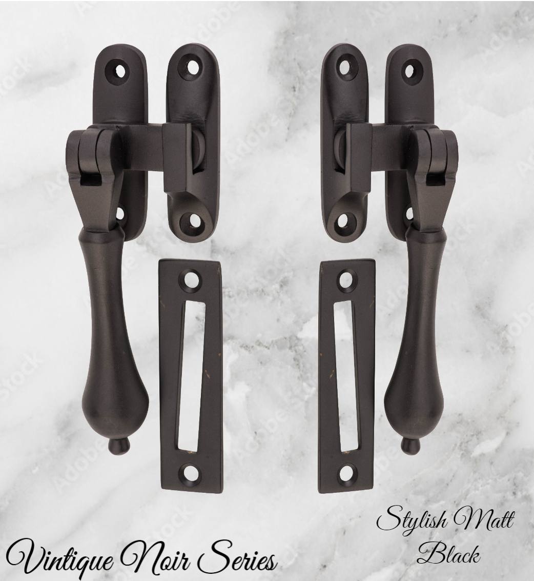 Noir series Black brass teardrop window fastener 40 x 95mm-Vintique Concepts