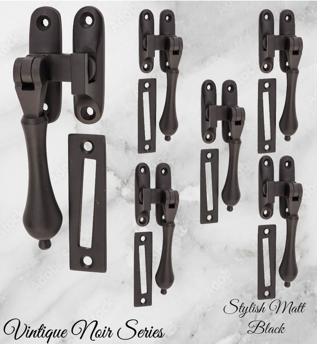 Noir series Black brass teardrop window fastener 40 x 95mm-Vintique Concepts