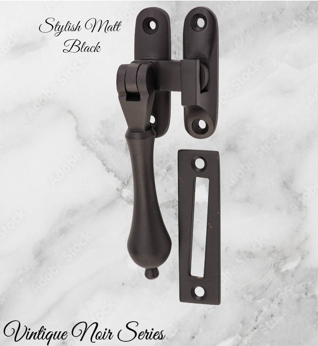 Noir series Black brass teardrop window fastener 40 x 95mm-Vintique Concepts