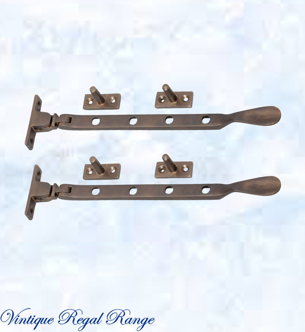Antiqued Brass window stay 200mm with 4 holes-Base Fixed-Vintique Concepts