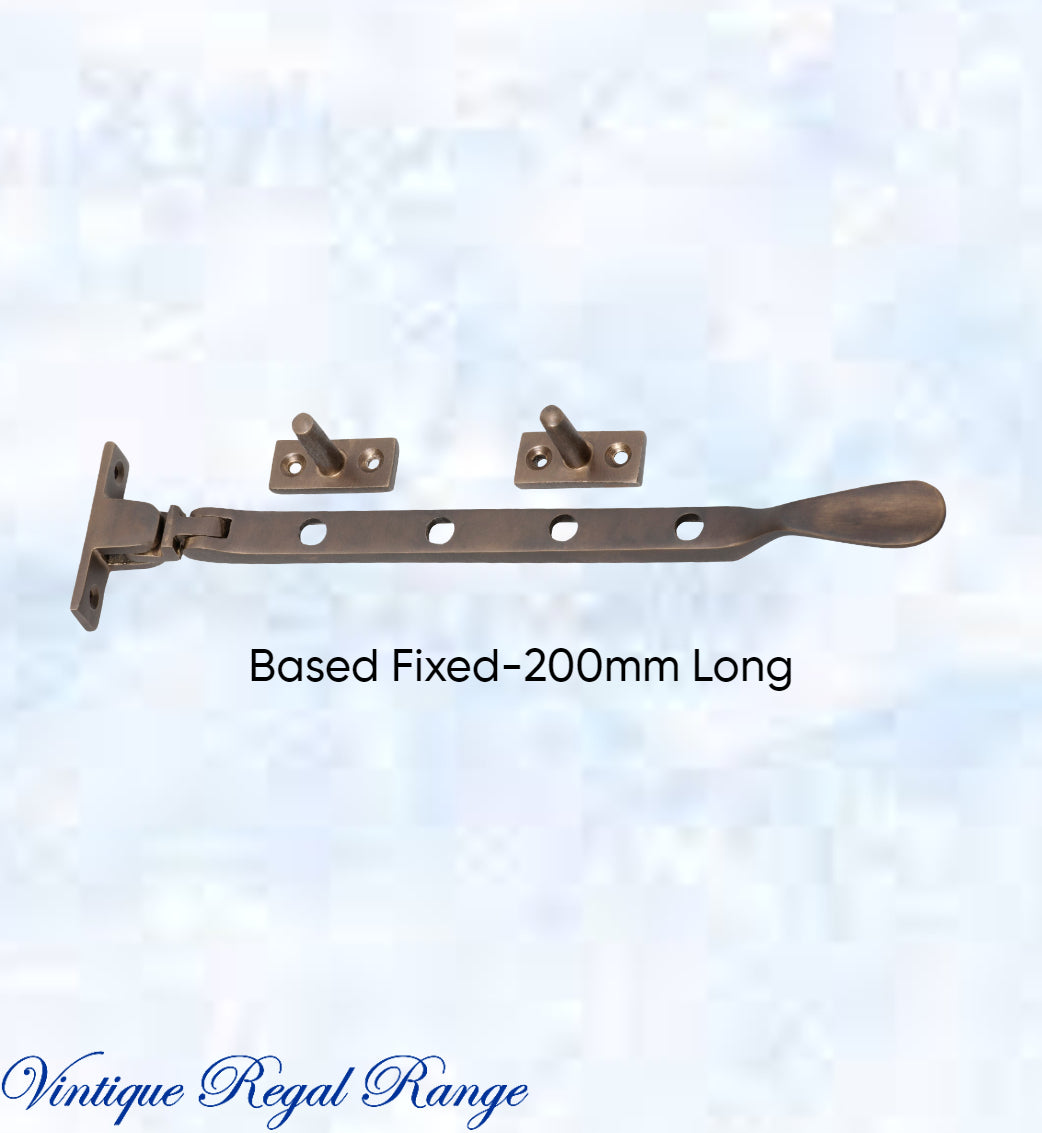 Antiqued Brass window stay 200mm with 4 holes-Base Fixed-Vintique Concepts