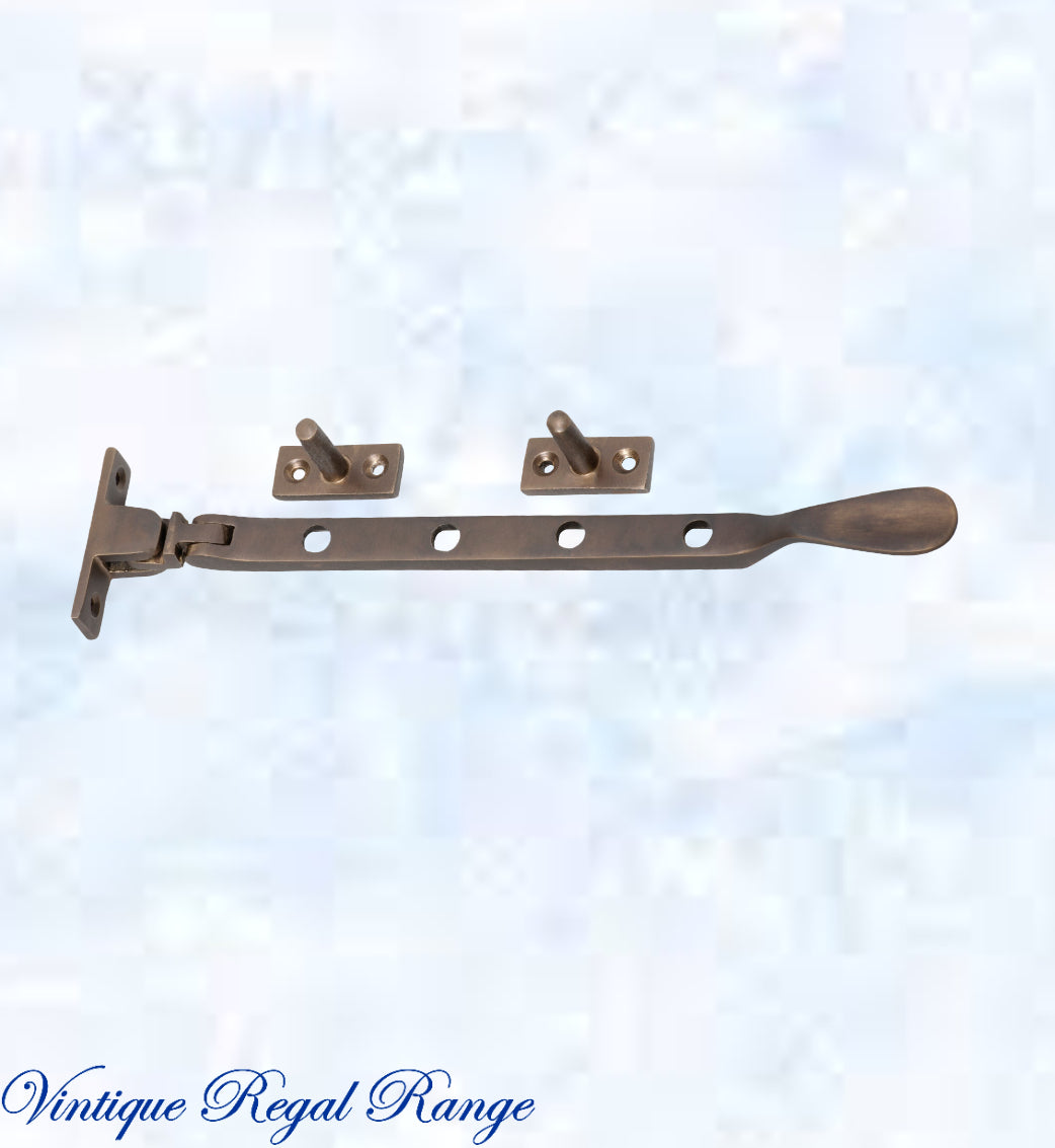Antiqued Brass window stay 200mm with 4 holes-Base Fixed-Vintique Concepts