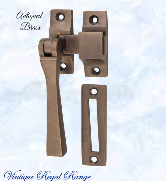 ANTIQUED brass Square-Edge window fastener 55 x 95mm-Vintique Concepts
