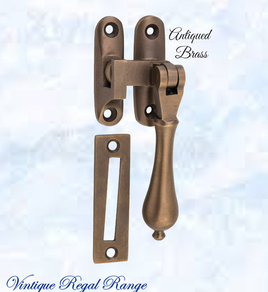 Antiqued brass teardrop window fastener 40 x 95mm-Vintique Concepts