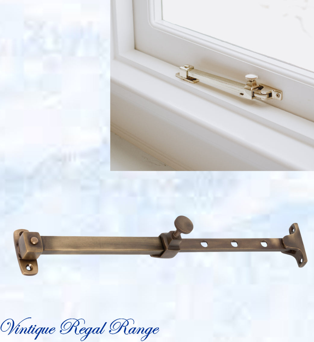 Antiqued Brass Telescopic window stay 200mm - 295mm Pin Type-Vintique Concepts
