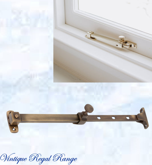 Antiqued Brass Telescopic window stay 200mm - 295mm Pin Type-Vintique Concepts