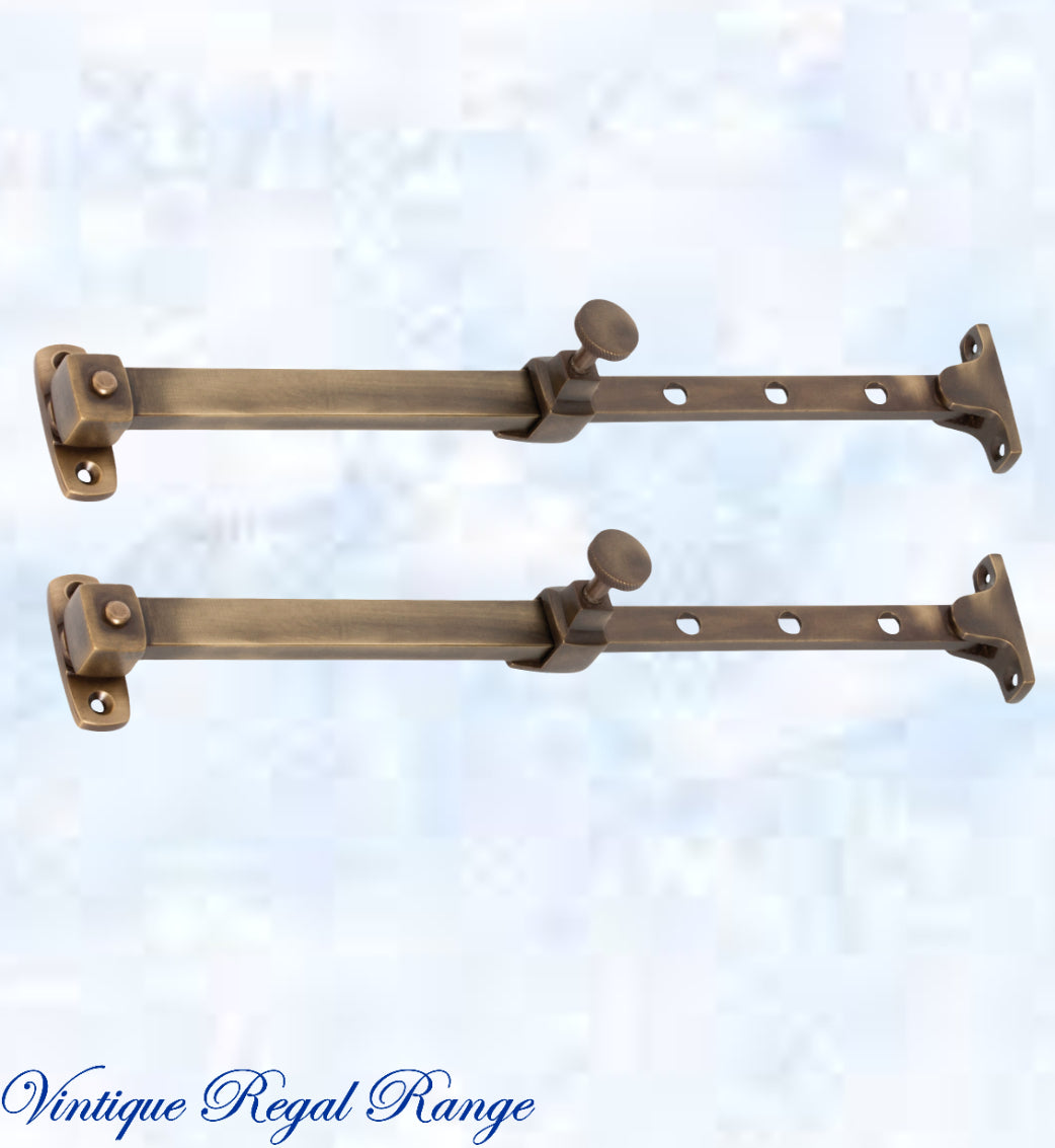 Antiqued Brass Telescopic window stay 200mm - 295mm Pin Type-Vintique Concepts