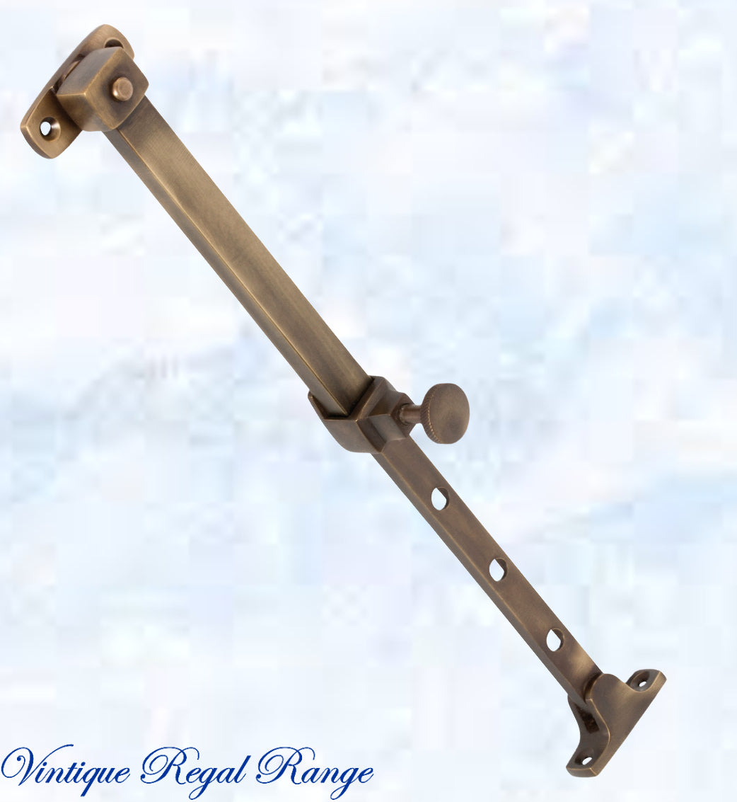 Antiqued Brass Telescopic window stay 200mm - 295mm Pin Type-Vintique Concepts