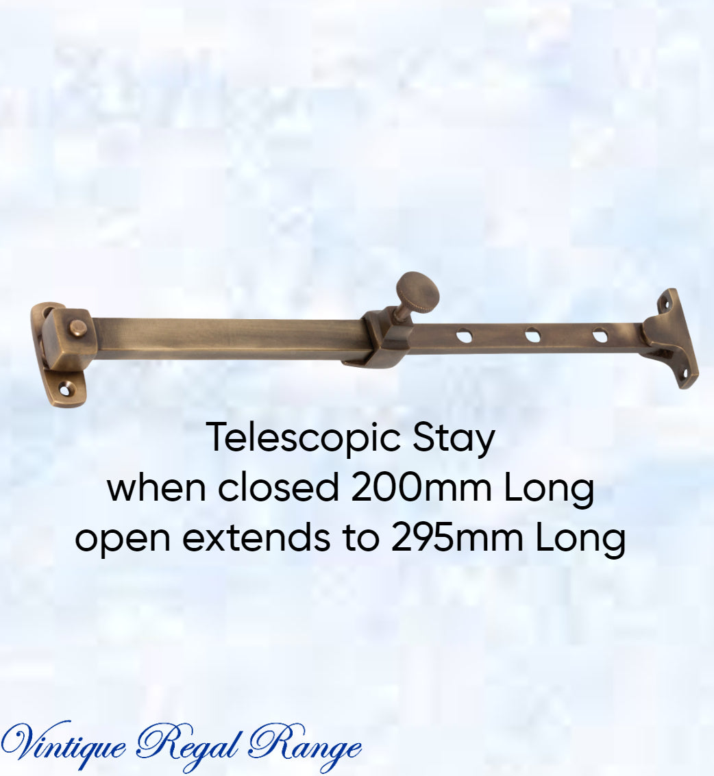 Antiqued Brass Telescopic window stay 200mm - 295mm Pin Type-Vintique Concepts