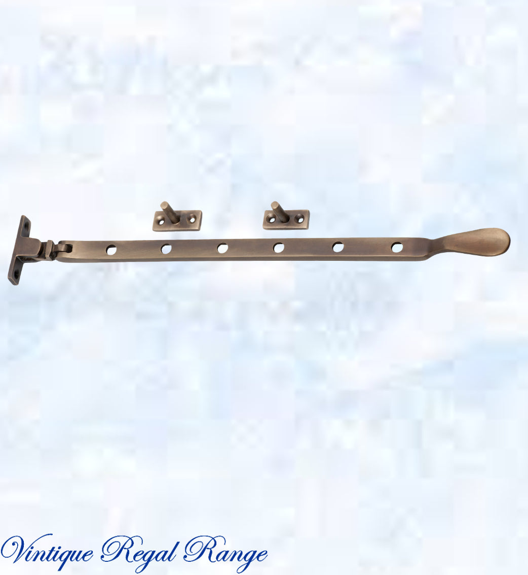 Antiqued Brass window stay 300mm with 5 holes-Base Fixed-Vintique Concepts