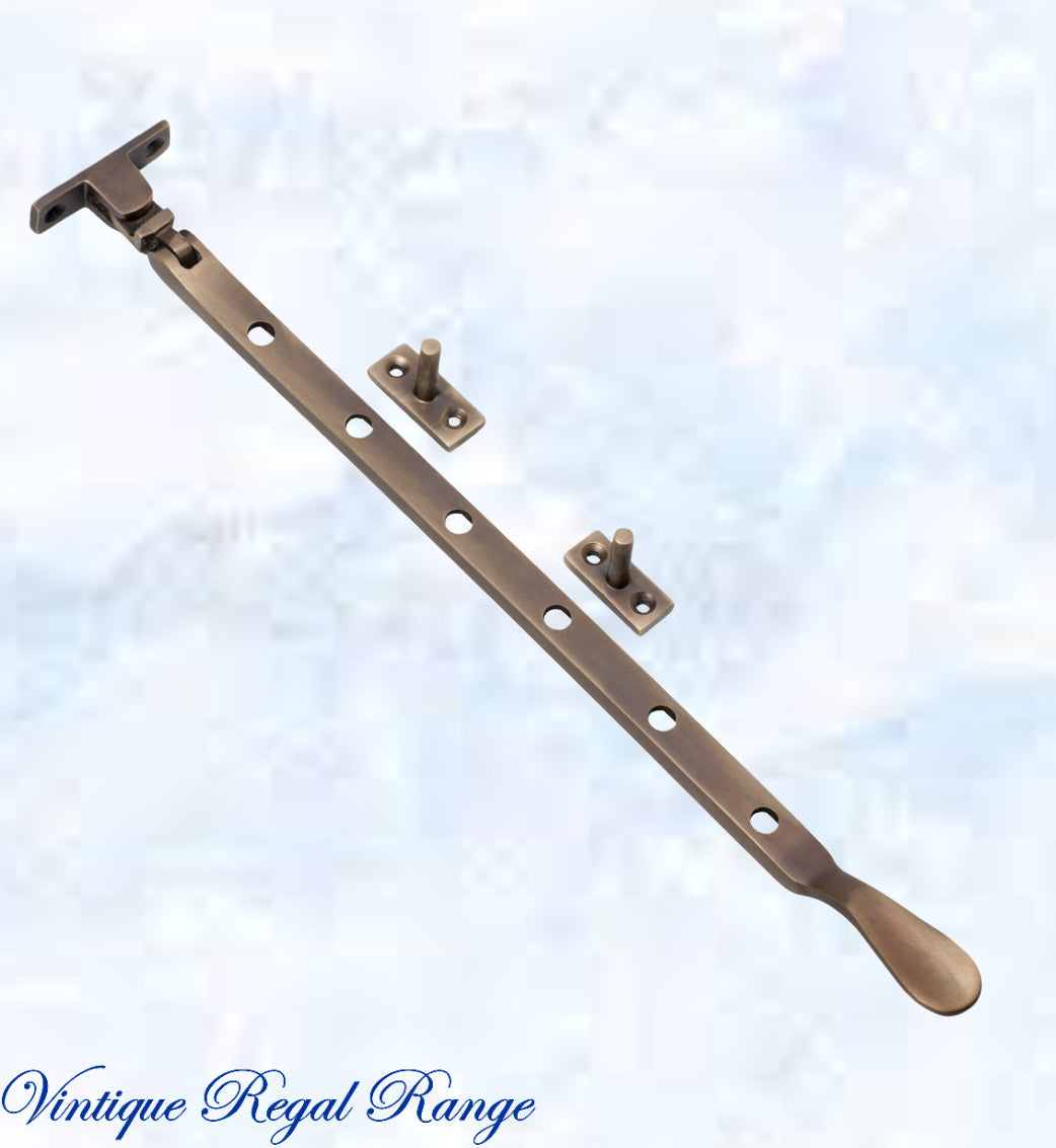 Antiqued Brass window stay 300mm with 5 holes-Base Fixed-Vintique Concepts