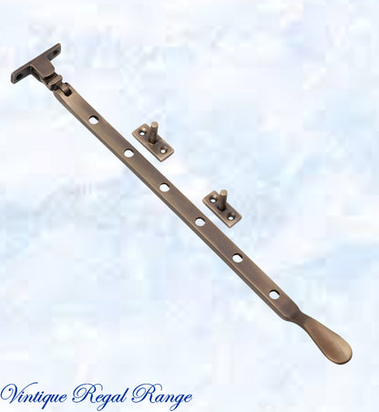 Antiqued Brass window stay 300mm with 5 holes-Base Fixed-Vintique Concepts
