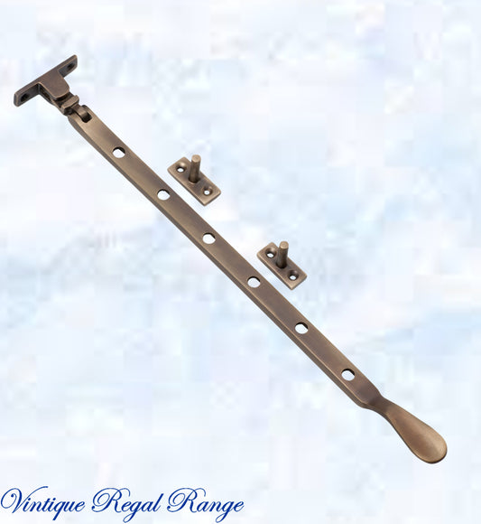 Antiqued Brass window stay 300mm with 5 holes-Base Fixed-Vintique Concepts